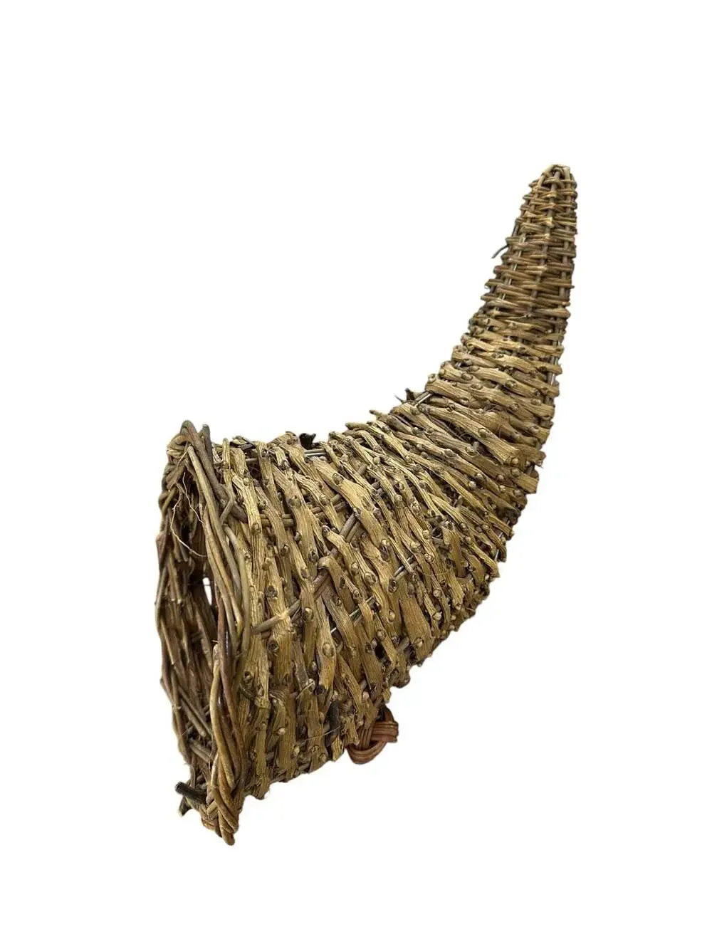 Rustic Natural Twig and Metal Woven Cornucopia Basket Fall Thanksgiving Centerpi